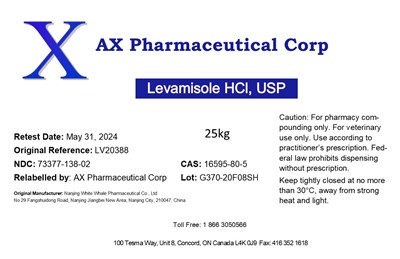 Levamisole HCl 25kg vet White Whale drum.jpg image description - Levamisole HCl 25kg vet White Whale drum